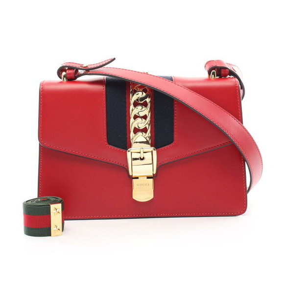 Gucci Sylvie Web Shoulder Bag Leather Red - Picture 1 of 7